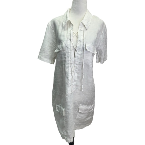 Equipment Dresses & Skirts - Equipment White 100% Linen Shirt Dress Collar Short Sleeve Size M